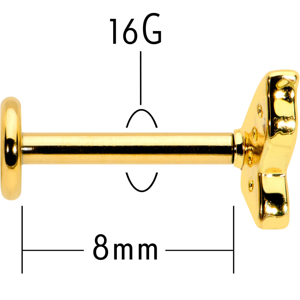 16G 5/16 Clear Gem Gold Tone Butterfly Internally Threaded Labret