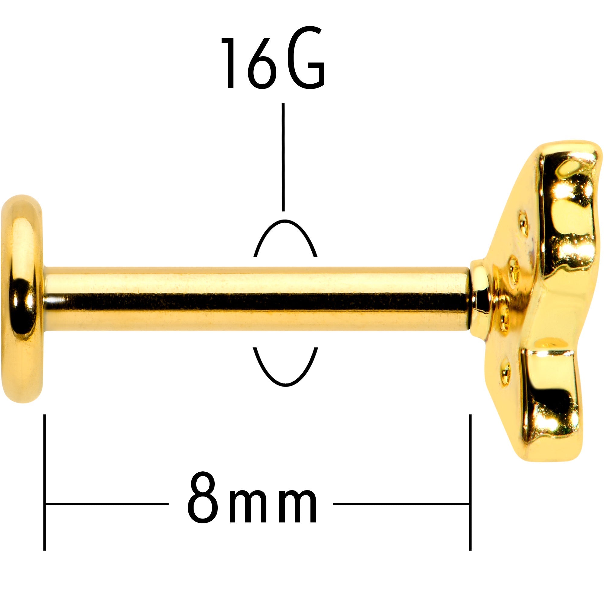 16G 5/16 Clear Gem Gold Tone Butterfly Internally Threaded Labret