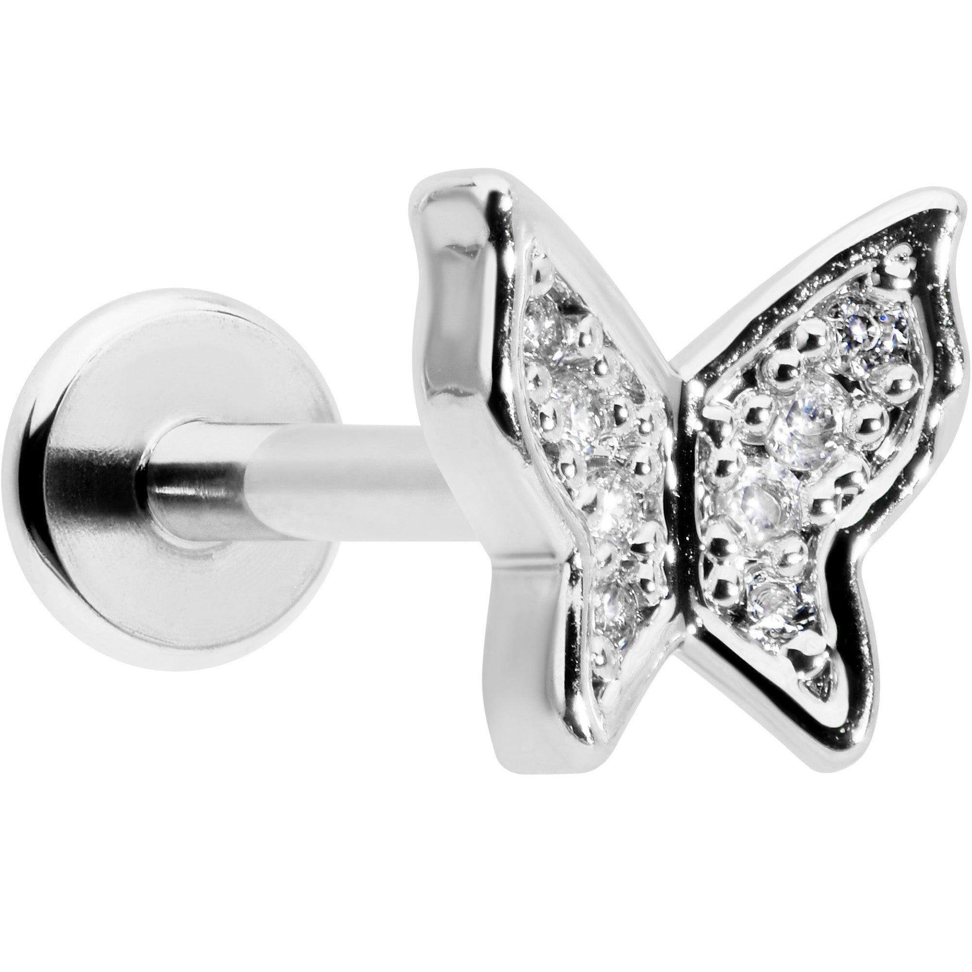 16G 5/16 Clear Gem Butterfly Internally Threaded Labret Tragus