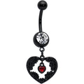 Clear Red Gem Black Skeleton Steampunk Heart Dangle Belly Ring