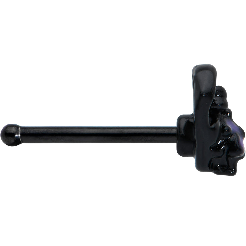 20G 1/4 Black Purple Skull Bow Heart Nose Bone
