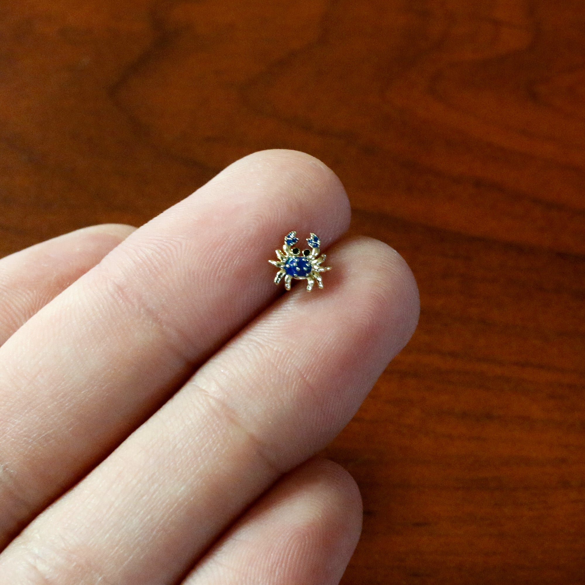 16G 1/4 Gold Tone Blue Crab Nautical Cartilage Tragus Earring