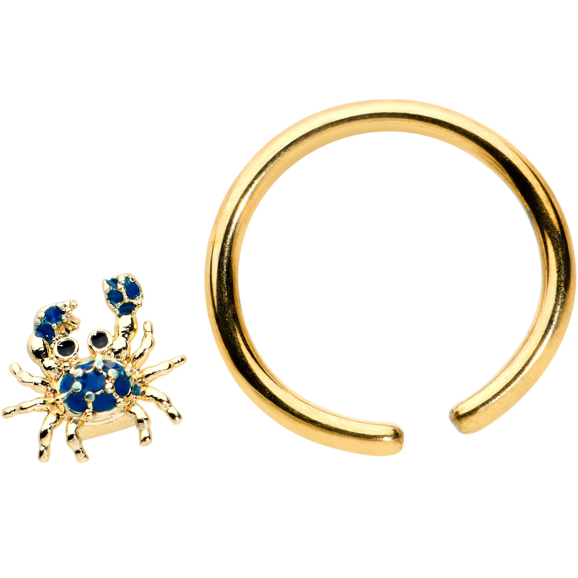 16G 3/8 Gold Tone Blue Crab Nautical BCR Captive Ring