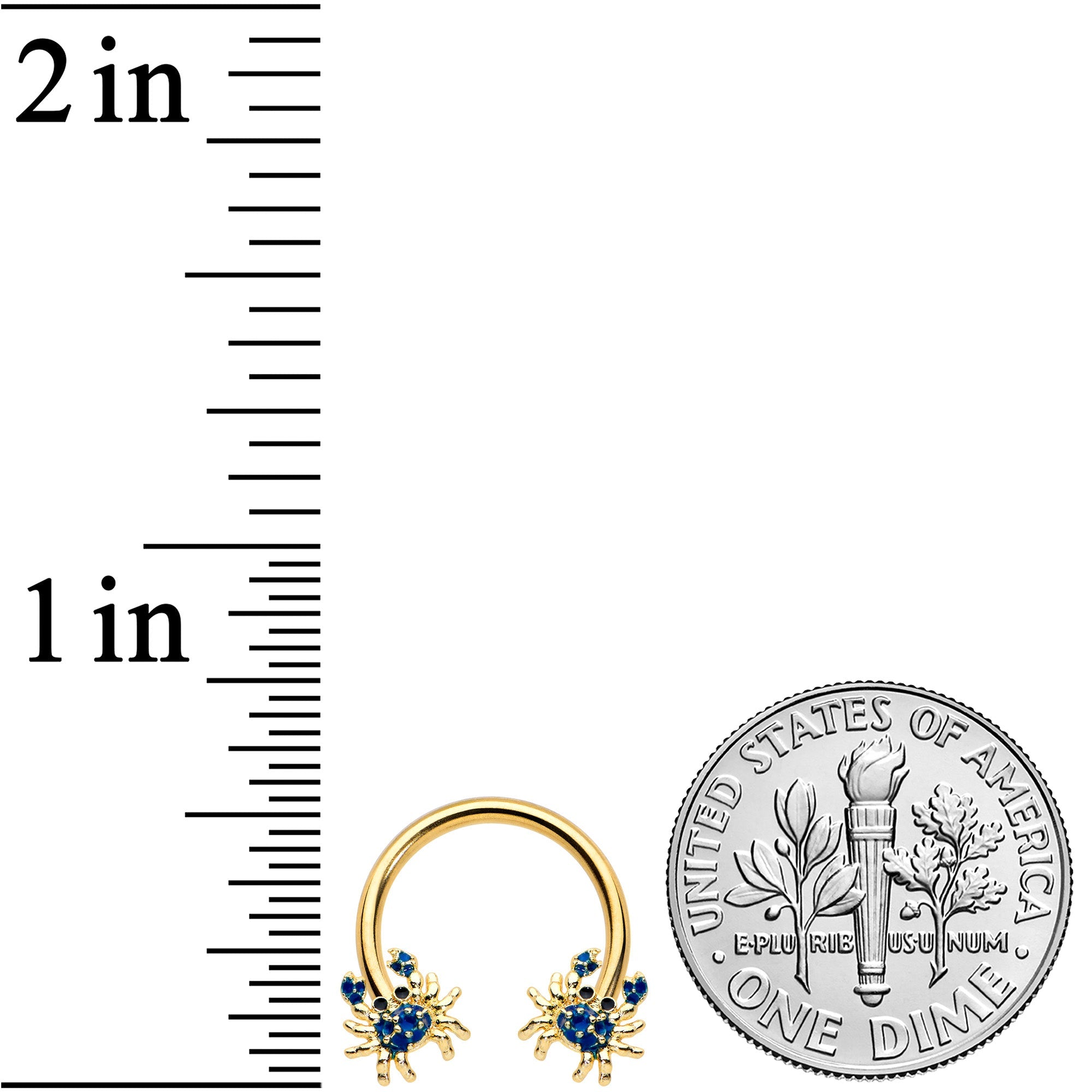 16G 3/8 Gold Tone Blue Crab Nautical Horseshoe Circular Barbell