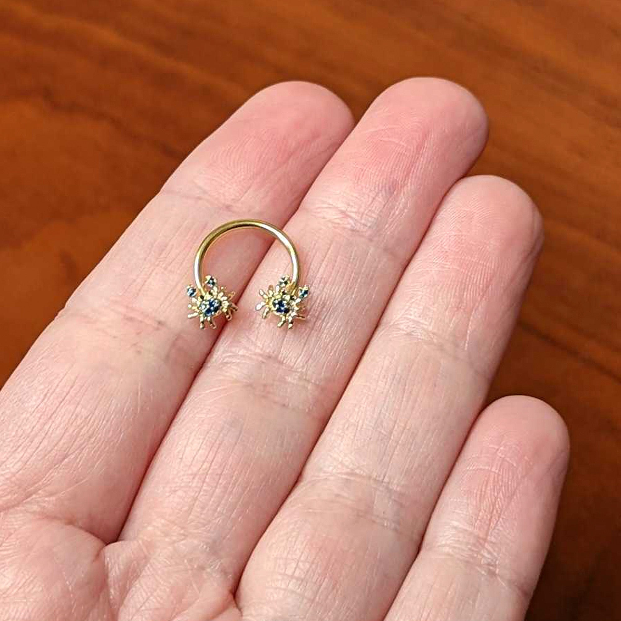 16G 3/8 Gold Tone Blue Crab Nautical Horseshoe Circular Barbell