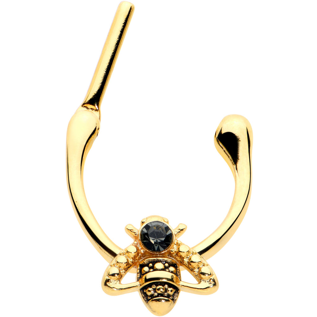 16G 5/16 Black Gem Gold Tone Angular Bee Cartilage Clicker