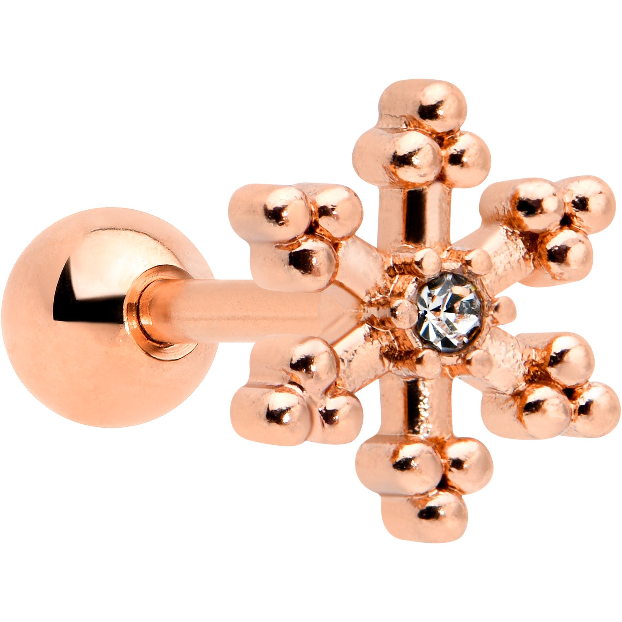 16G 1/4 Clear Gem Rose Gold Tone Pretty Snowflake Cartilage Tragus