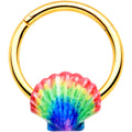 16G 3/8 Gold Tone Rainbow Scallop Shell Hinged Segment Ring