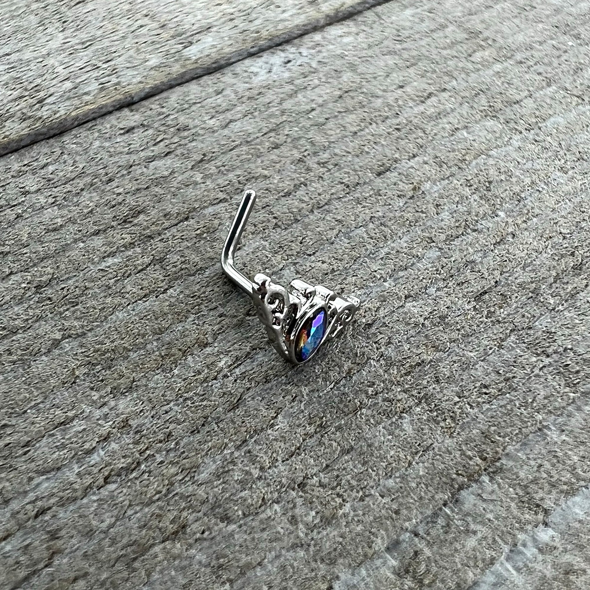20G 7mm Aurora Gem Deco Waves L Shape Nose Ring