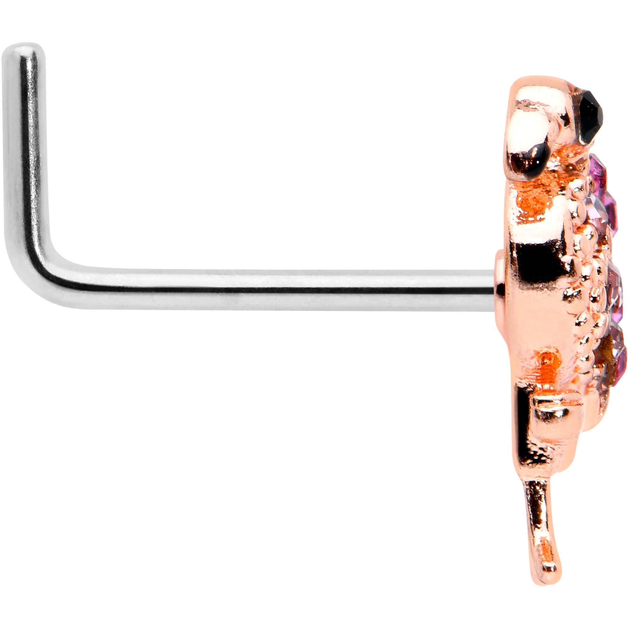 20G 7mm Pink Gem Rosy Fashion Flamingo L Shape Nose Ring
