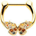 16G 5/16 Orange Gem Gold Tone Baroque Butterfly Cartilage Clicker