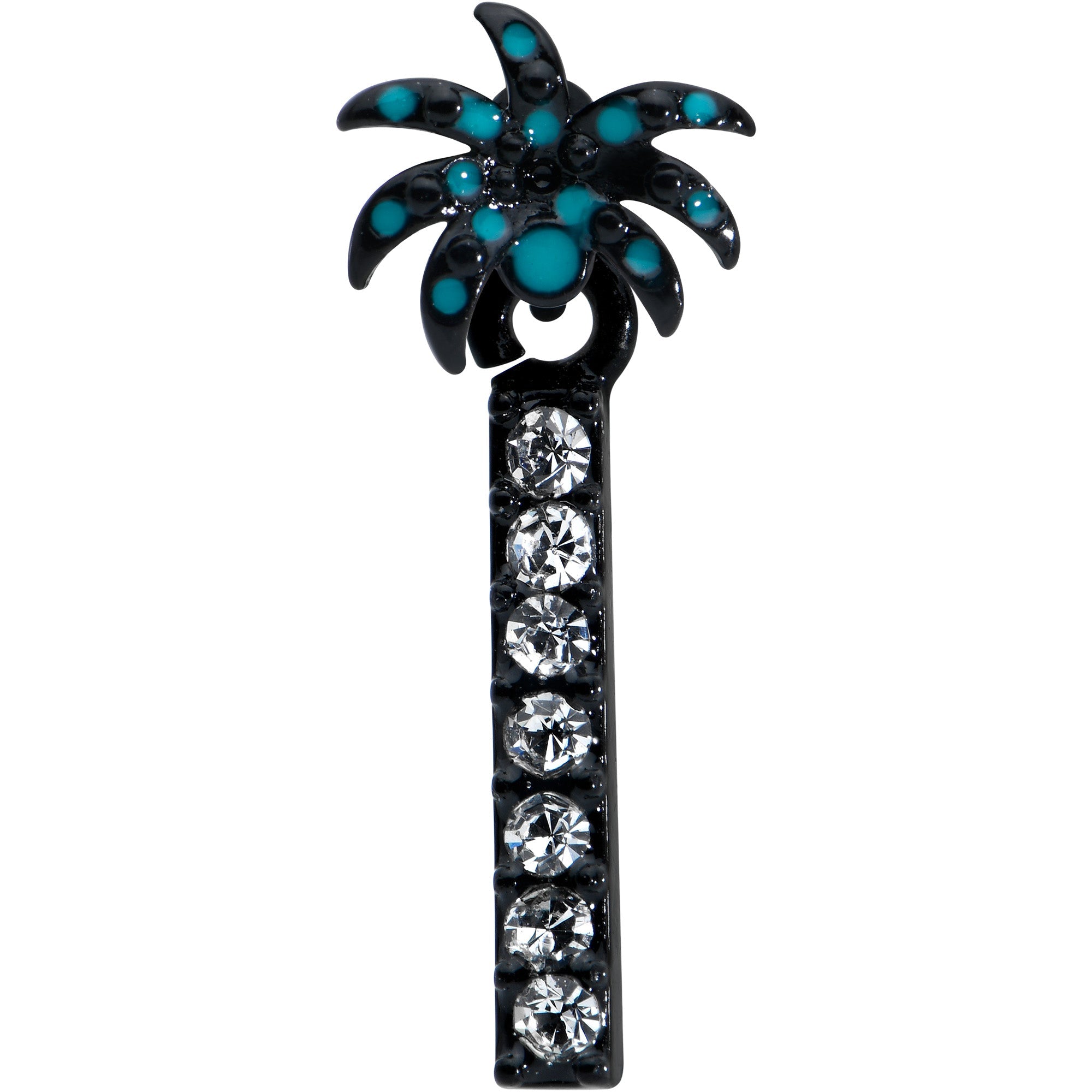 16G 1/4 Clear Gem Black Night Palm Tree Dangle Cartilage Earring
