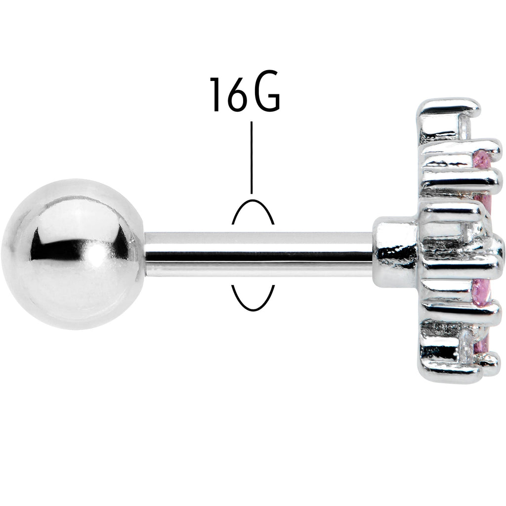 16G 1/4 Pink CZ Gem Floral Burst Cartilage Tragus Earring