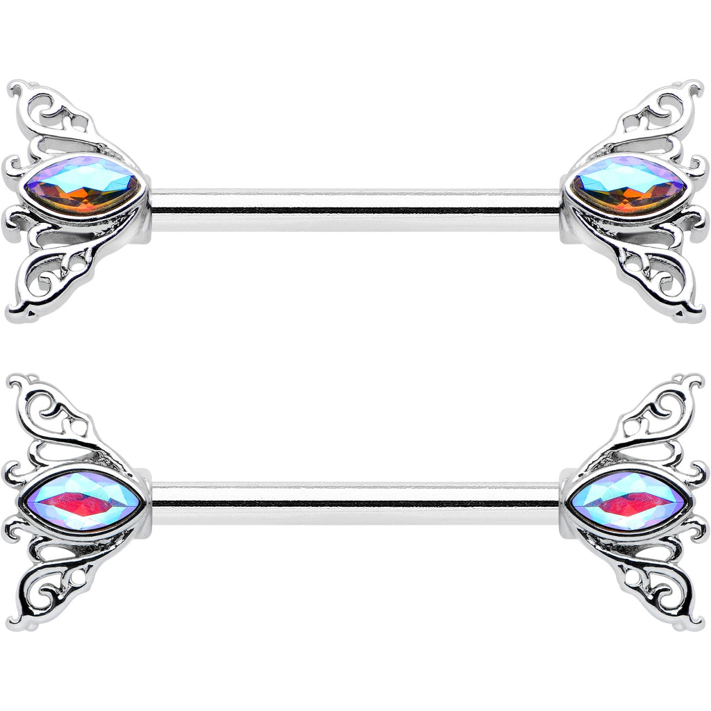 14G 9/16 Aurora Gem Deco Waves Barbell Nipple Ring Set