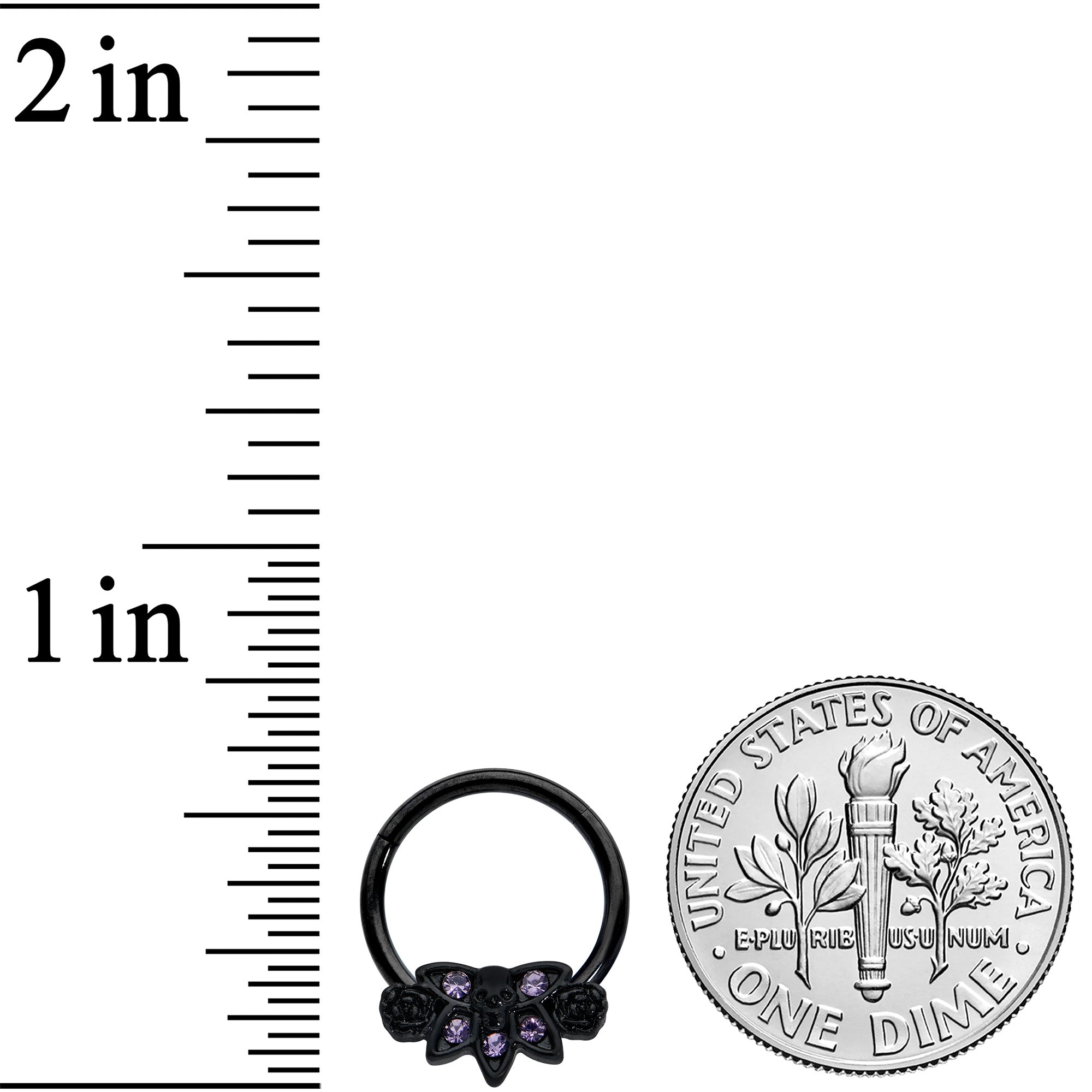 16G 3/8 Purple Gem Black Skull Blossom Hinged Segment Ring