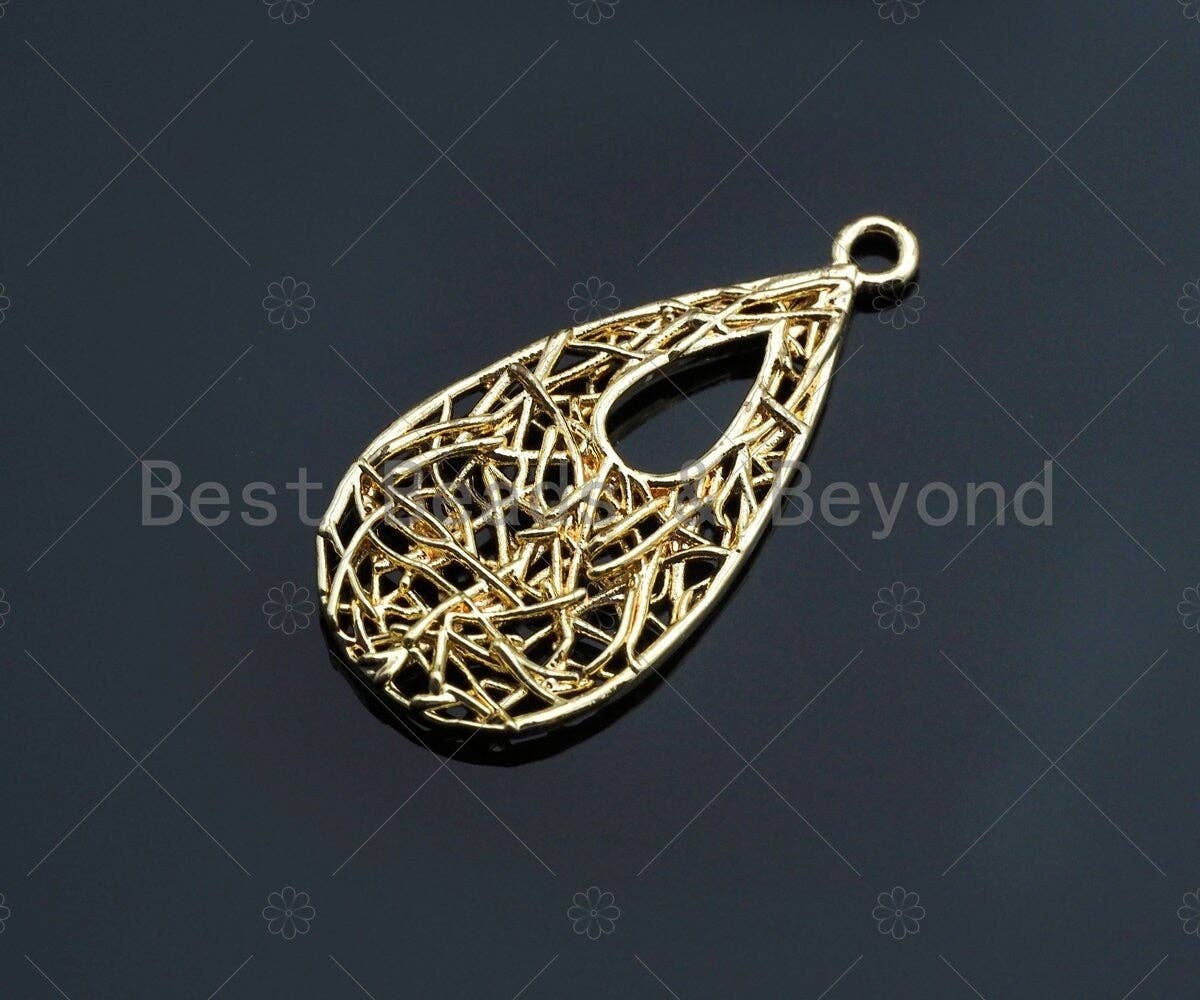 Filigree Gold Lacy Charm, heart/leaf/oval/Teardrop Shape Brushed Gold Twisted Wire Charm Pendants for Earrings necklace making, sku#CP06