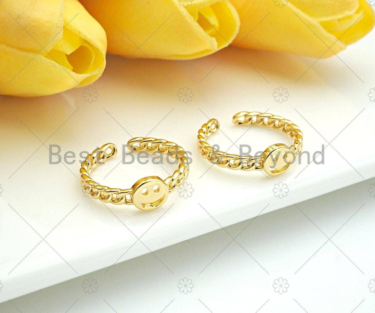 Gold Cute Smiley Face Adjustable Ring,Sku#LD127