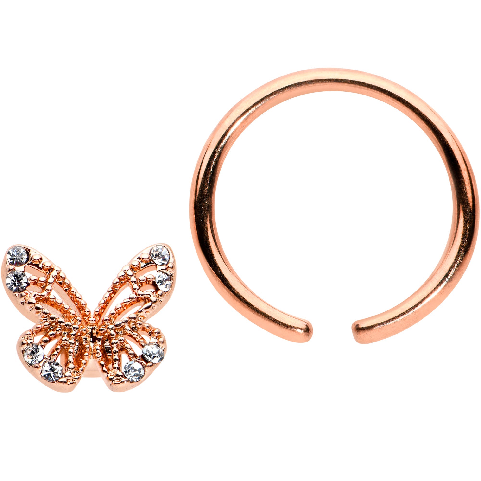 16G 3/8 Clear Gem Rose Gold Tone Airy Butterfly BCR Captive Ring