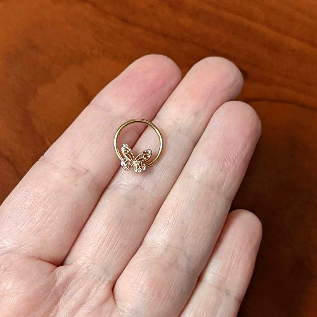 16G 3/8 Clear Gem Rose Gold Tone Airy Butterfly BCR Captive Ring