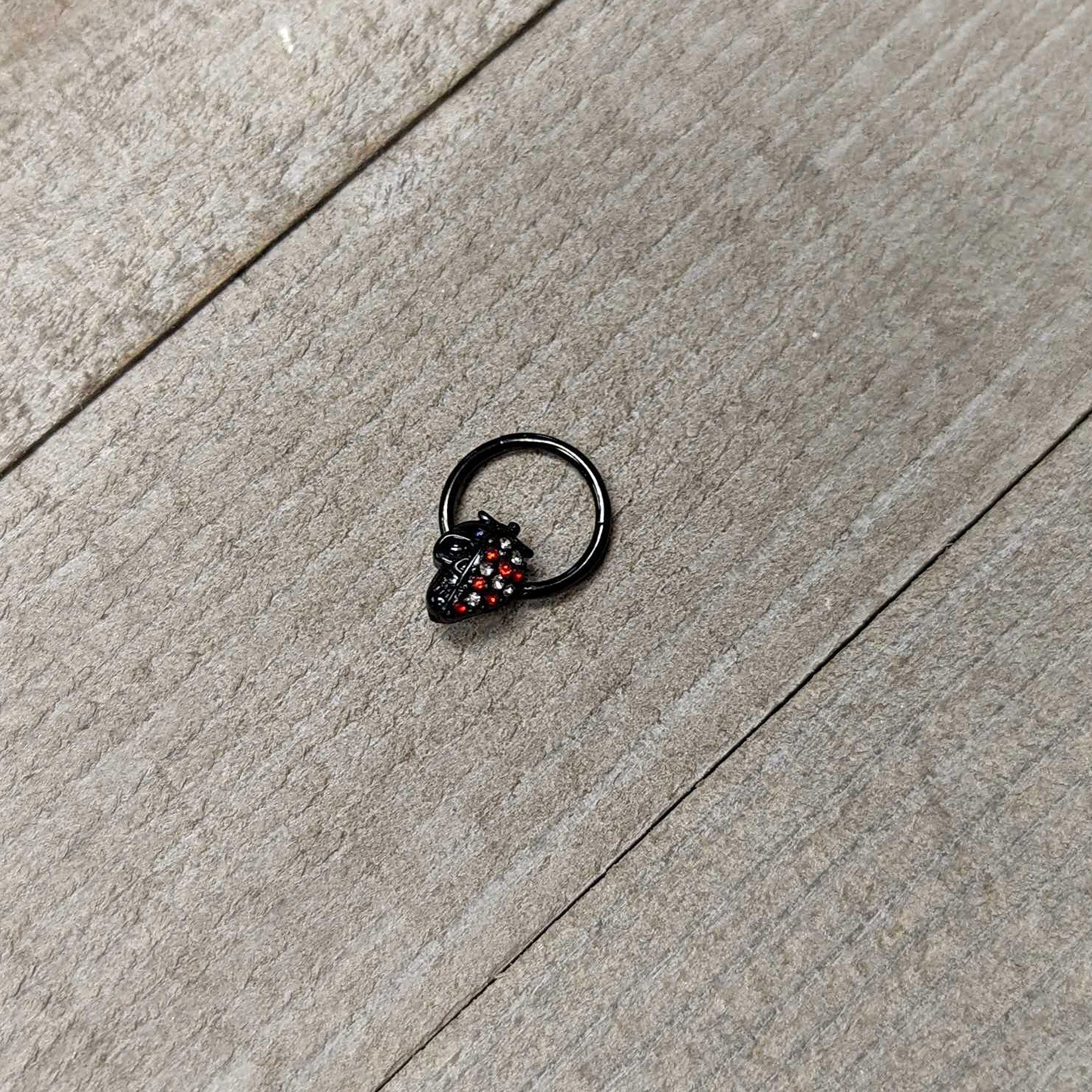 16G 3/8 Clear Red Gem Black Skull Halloween Hinged Segment Ring