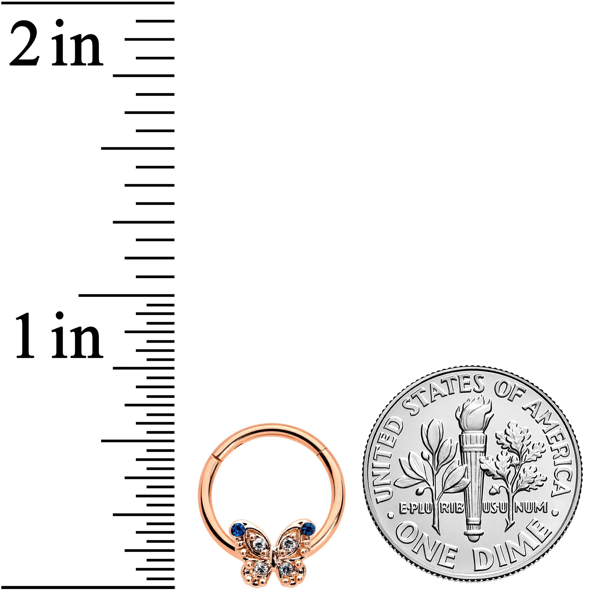 16G 3/8 Blue Gem Rose Gold Tone Butterfly Hinged Segment Ring