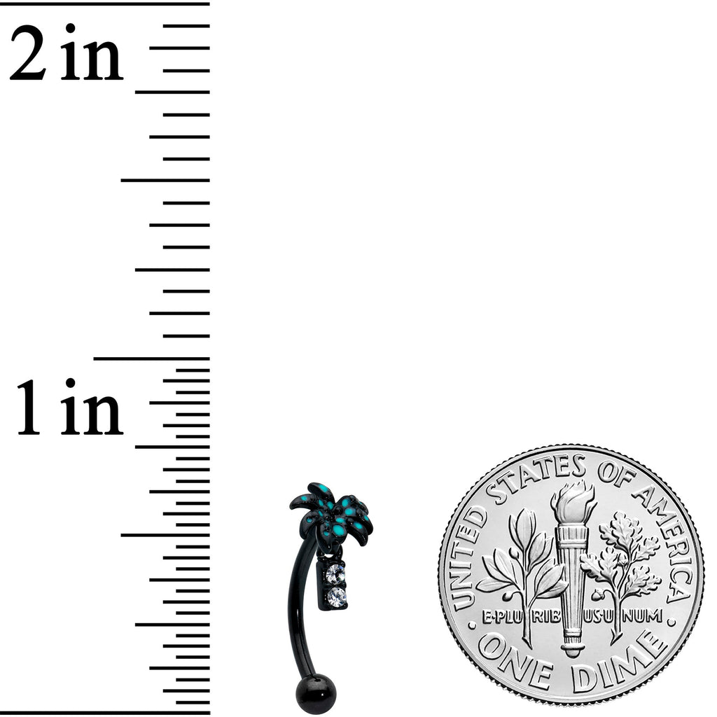 16G 5/16 Black Night Palm Tree Dangle Curved Eyebrow Ring