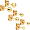 3mm 4mm 5mm Ball Gold Tone 316L Stainless Steel Stud Earrings 3 Pack