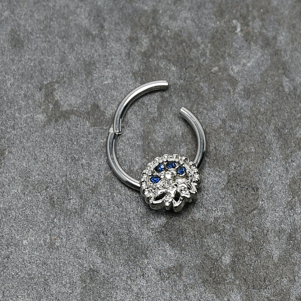 16G 3/8 Clear Blue Gem Abstract Arch Hinged Segment Ring