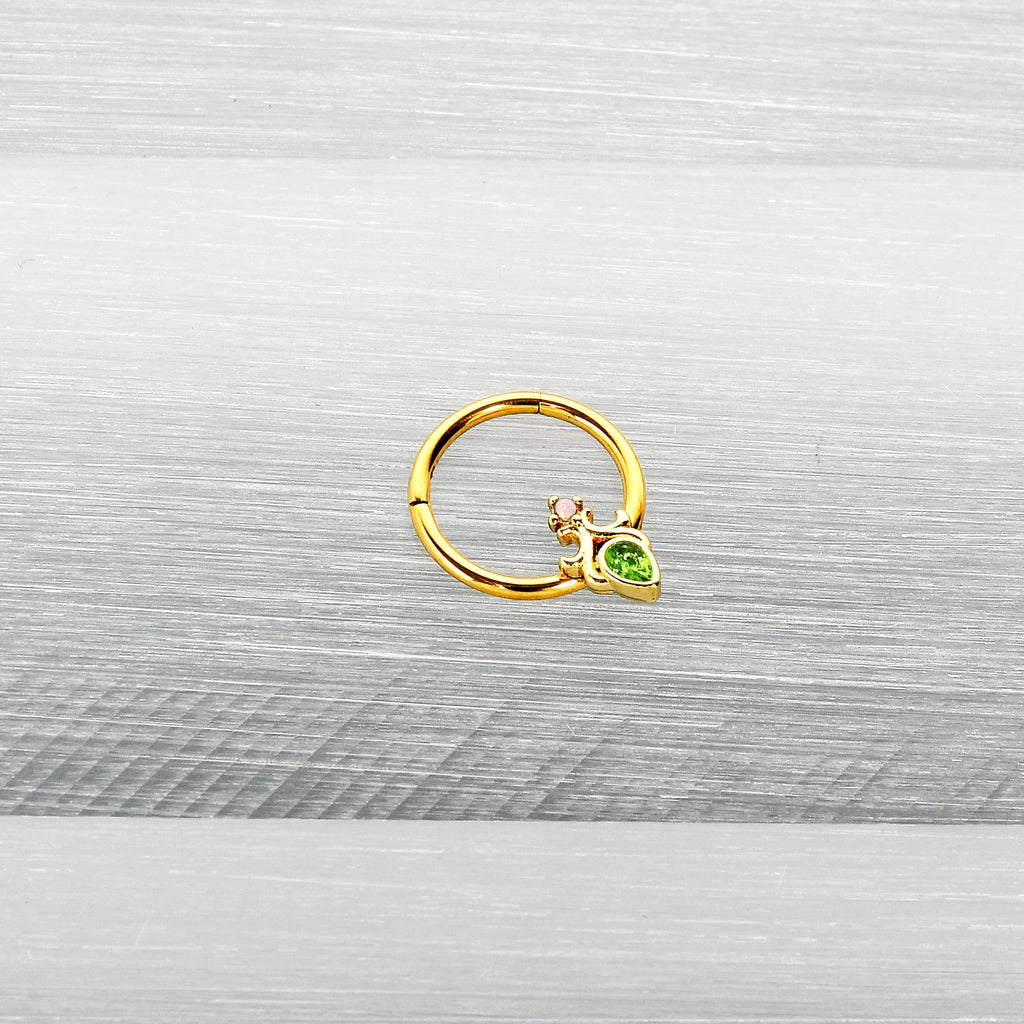 16G 3/8 Green Gem Gold Tone Shades of Spring Hinged Segment Ring
