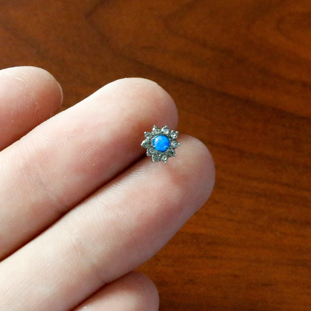 20G 7mm Blue Faux Opal Heart Sun L Shape Nose Ring