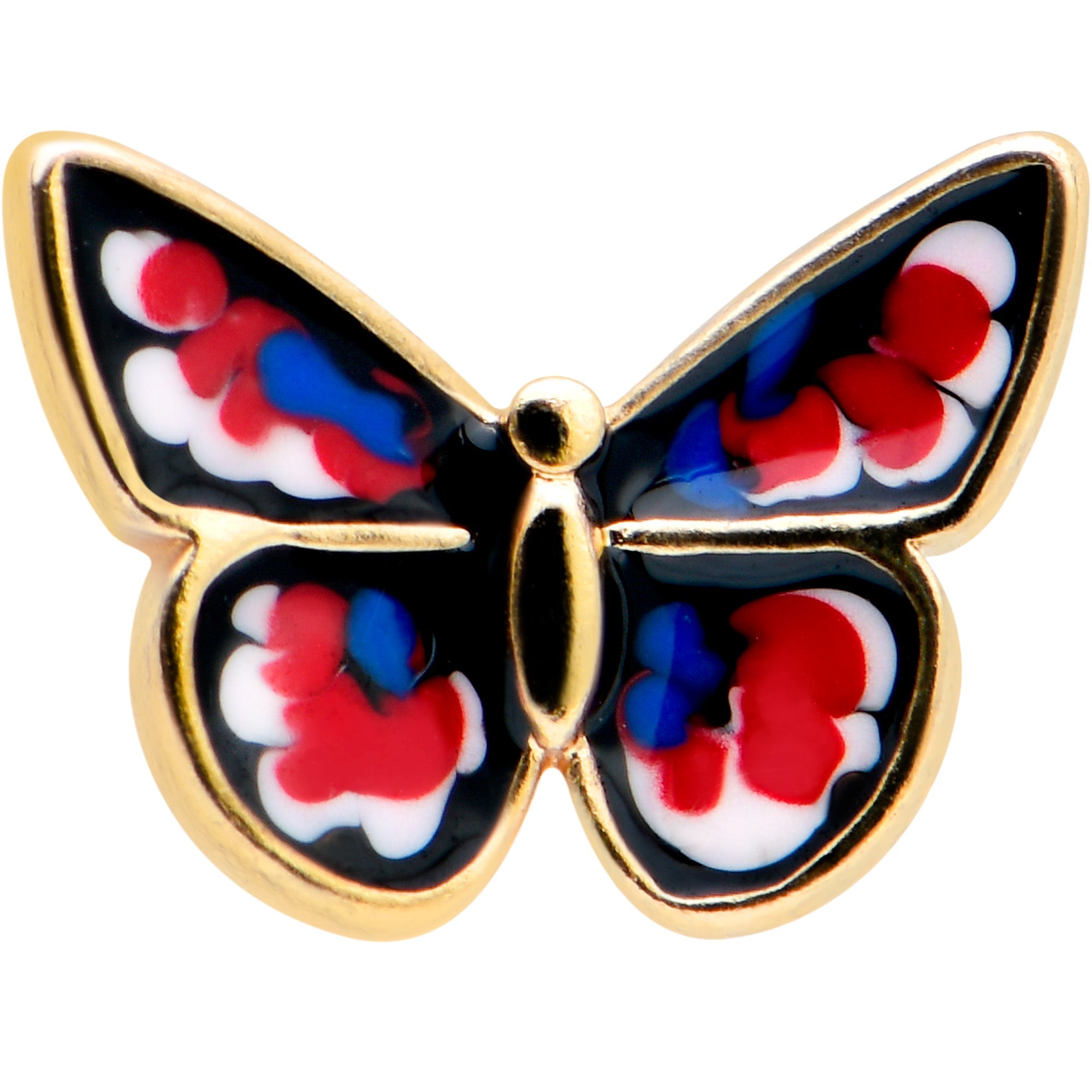 16G 5/16 Gold Tone Red White Blue Butterfly Labret Monroe Tragus