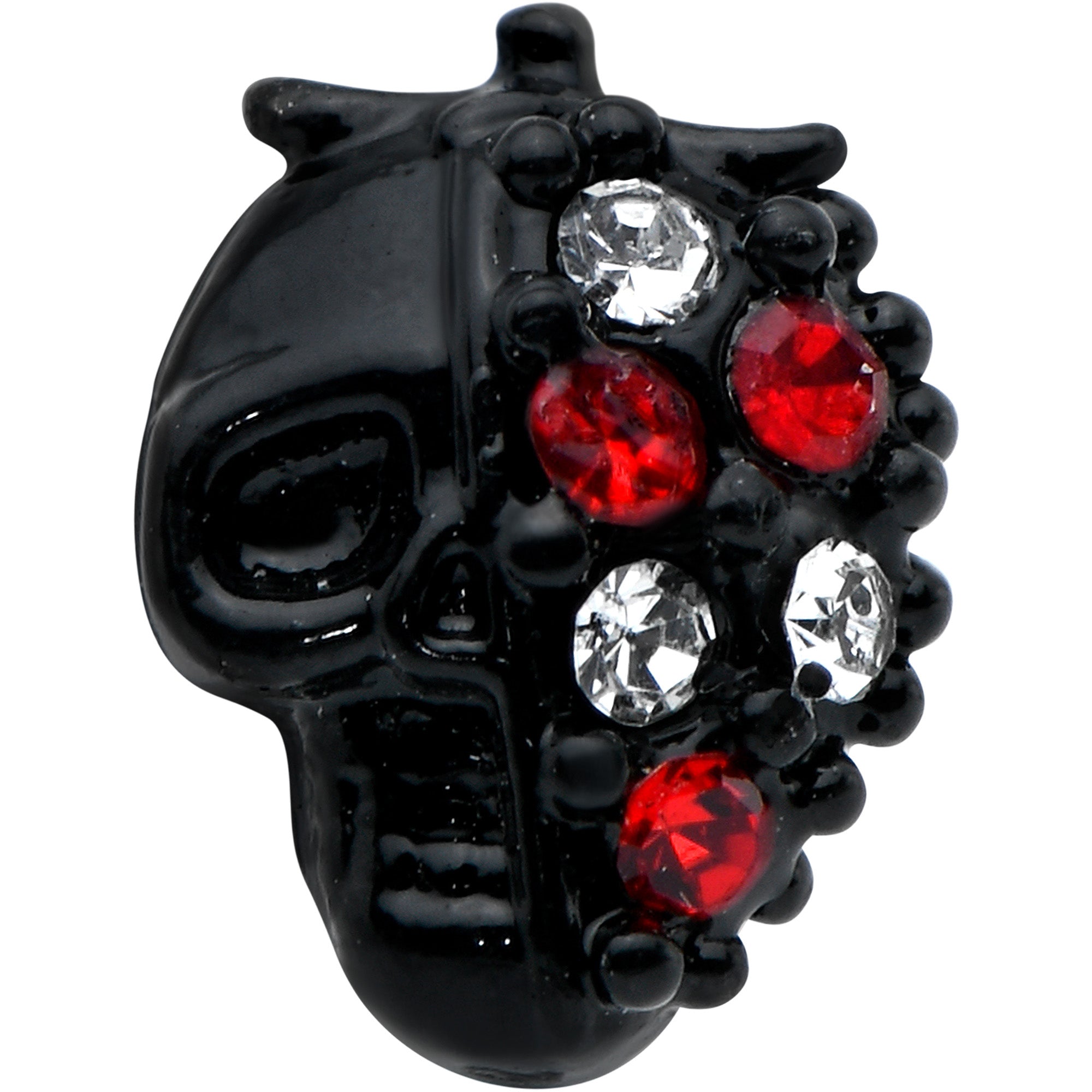 16G 1/4 Red Clear Gem Black Skull Halloween Cartilage Earring