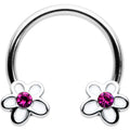 16G 3/8 Pink Gem Daisy Flowers Horseshoe Circular Barbell