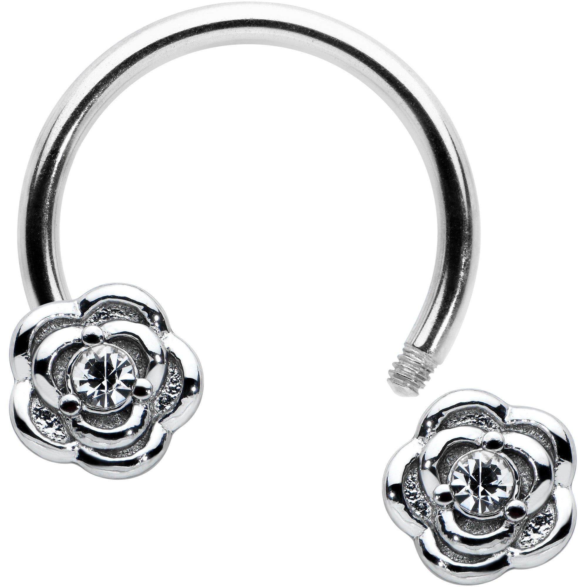 16G 3/8 Textured Blooming Flowers Horseshoe Circular Barbell