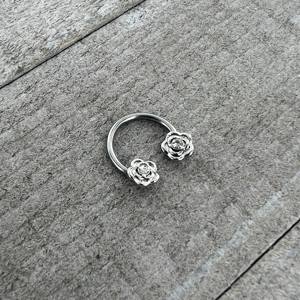 16G 3/8 Textured Blooming Flowers Horseshoe Circular Barbell