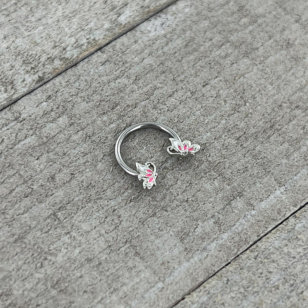 16G 3/8 Pink Wings Butterfly Horseshoe Circular Barbell