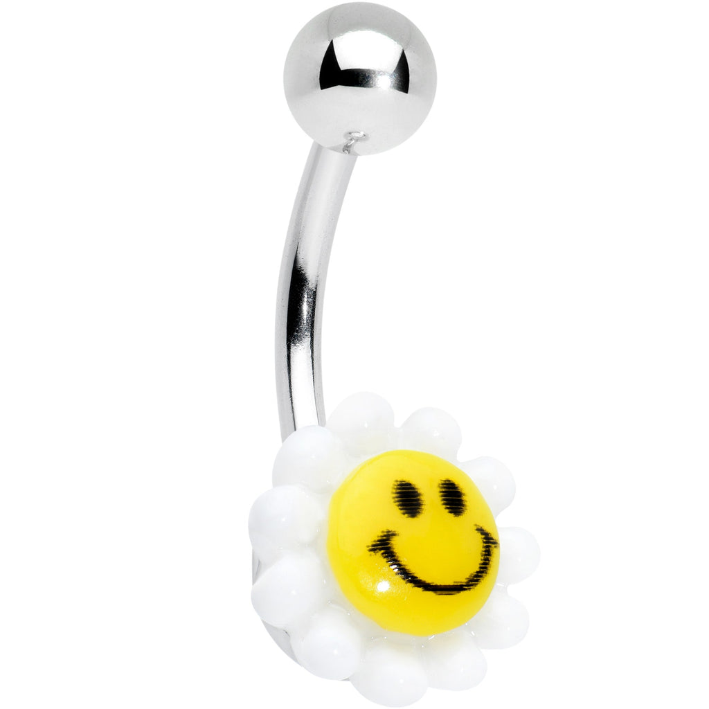Smile Flower UV Glow Faux Opal Belly Ring Set of 4