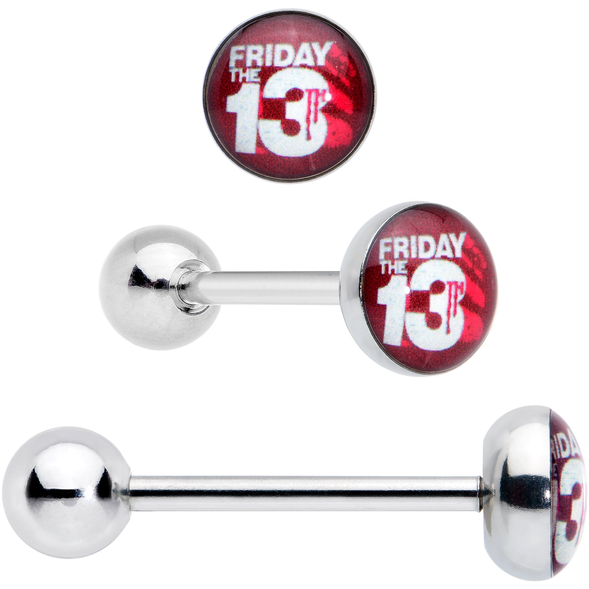 Licensed Friday the 13th Mask Splatter Barbell Tongue Ring Set of 4