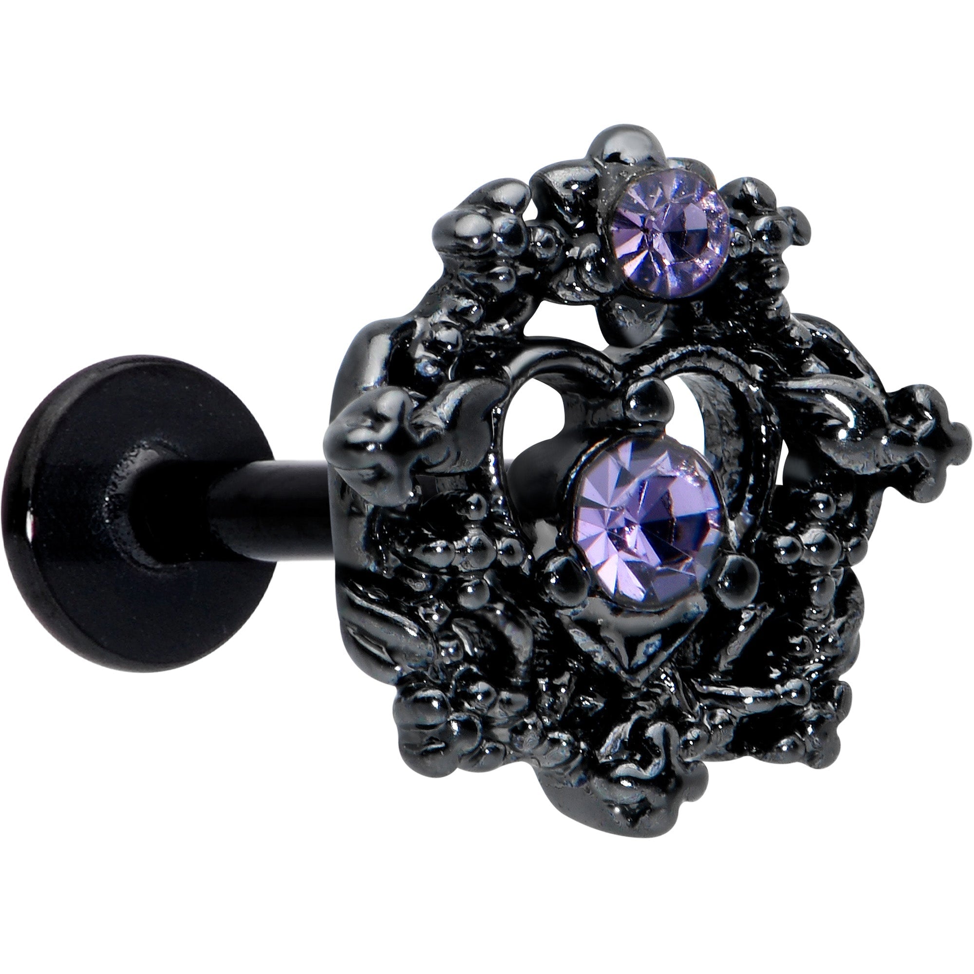16G 5/16 Purple Gem Regal Black Crown Heart Labret Monroe Tragus