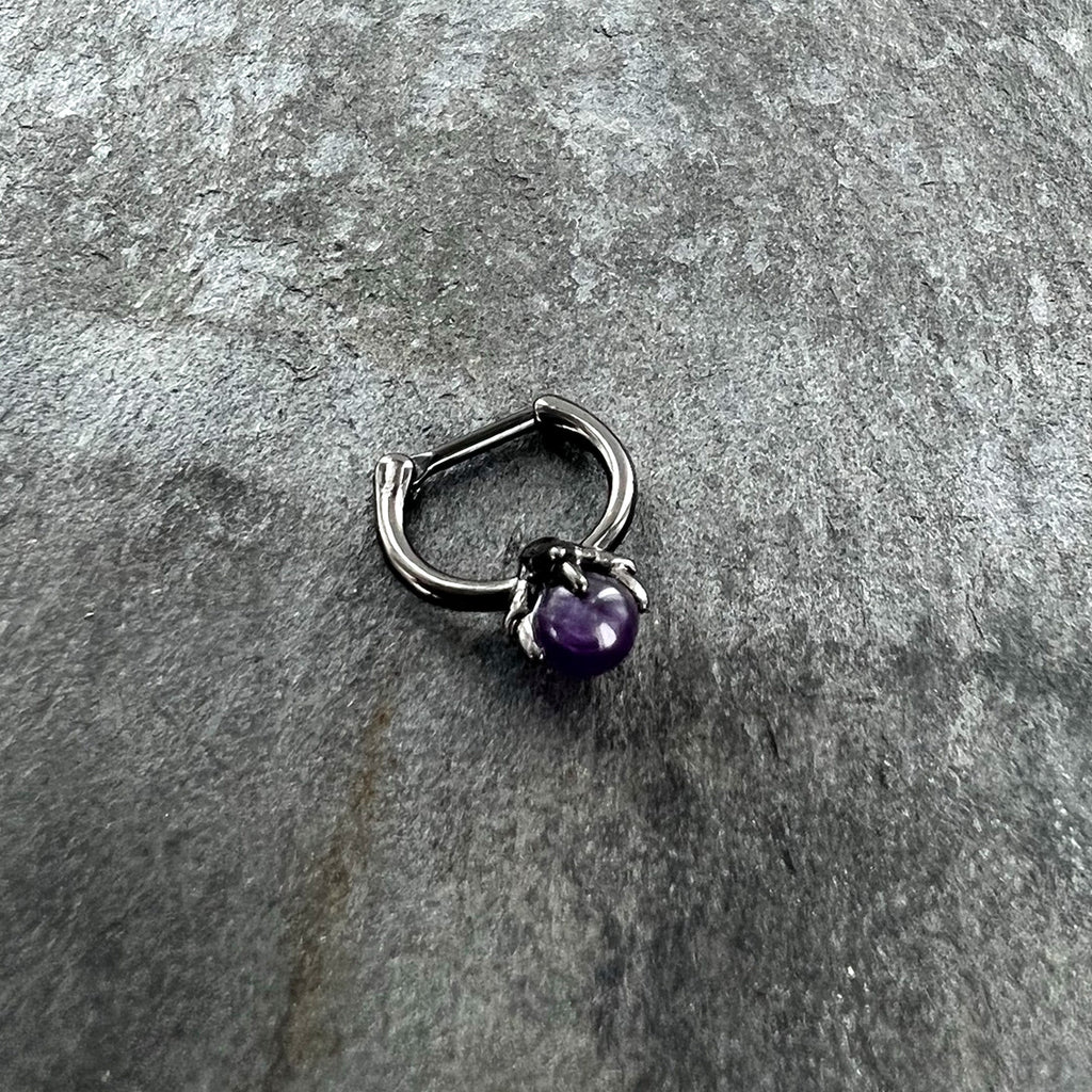 16G 5/16 Purple Amethyst Stone Black Claw Hand Cartilage Clicker