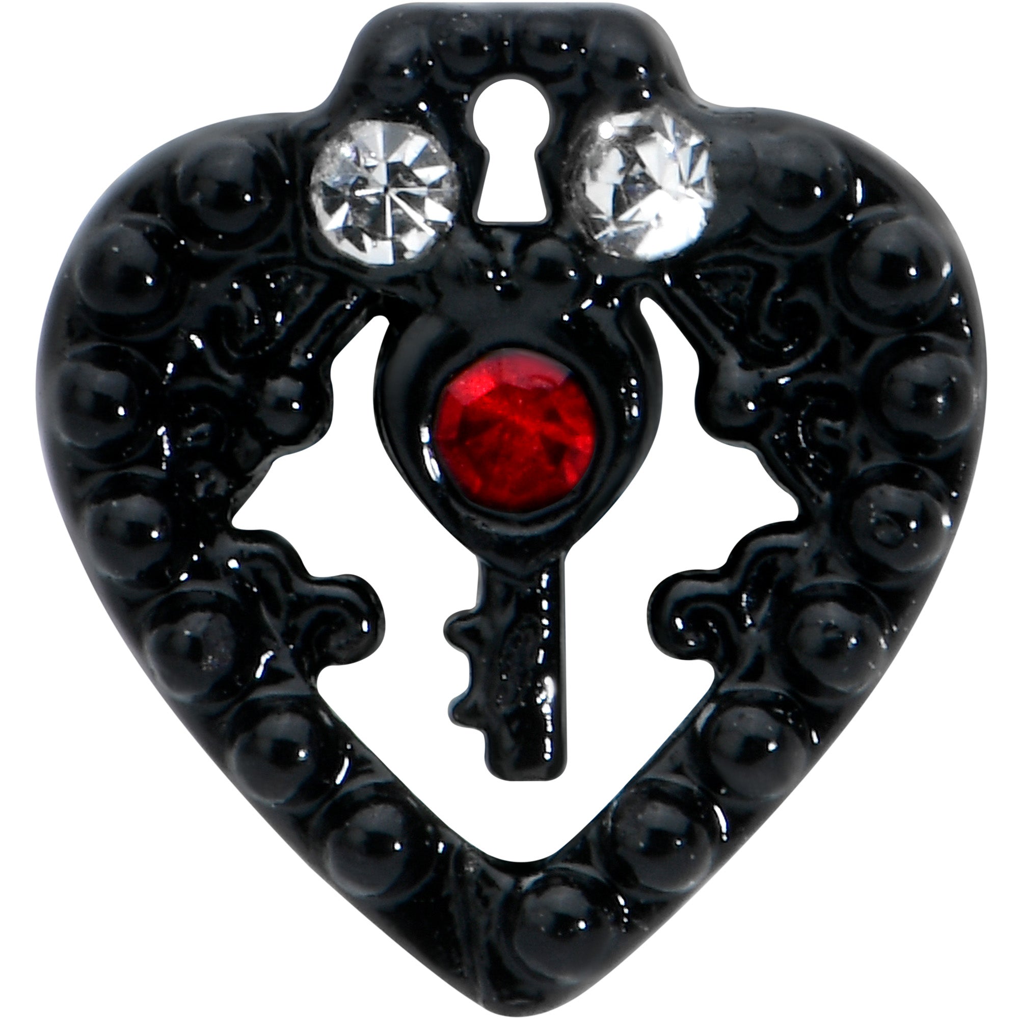16G 5/16 Red Clear Gem Black Heart Key Labret Monroe Tragus