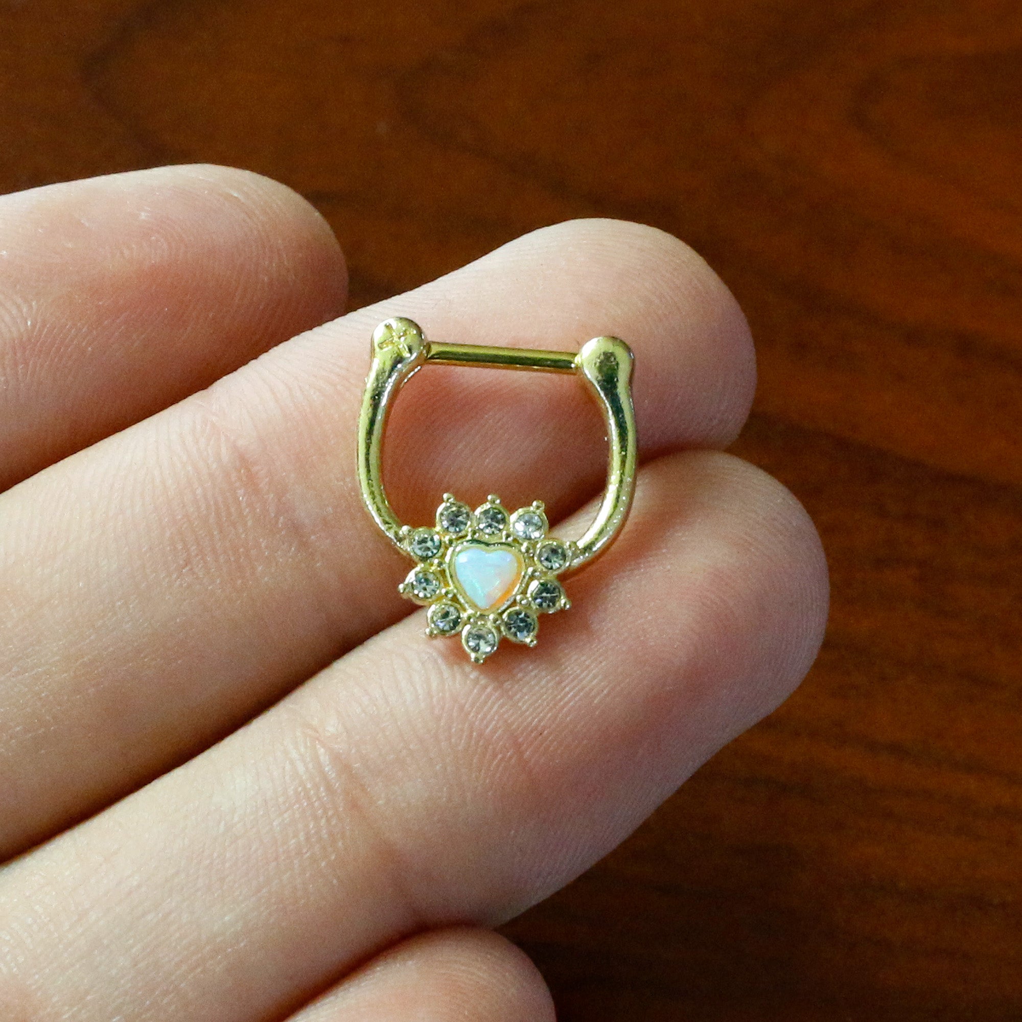 16G 5/16 White Faux Opal Gold Tone Sun Heart Cartilage Clicker