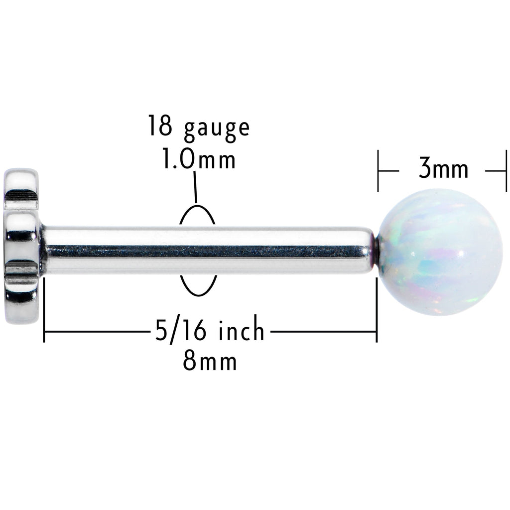 16G 5/16 White Synthetic Opal Titanium Threadless Flower Labret