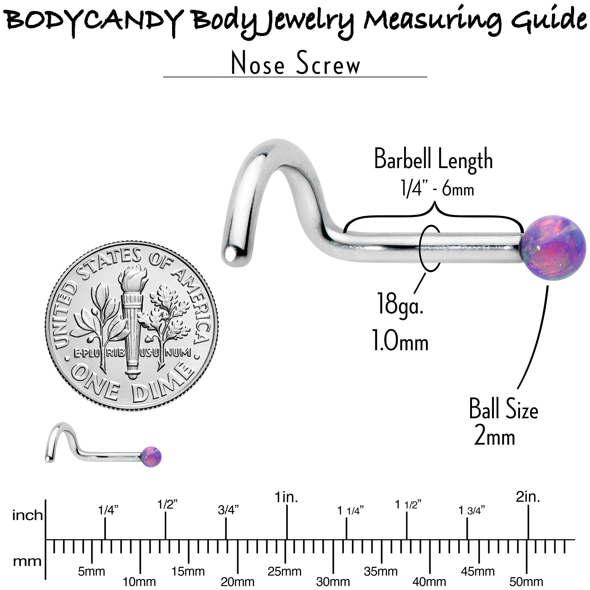 18G 1/4 Purple Synth Opal G23 Titanium Threadless Left Nose Screw
