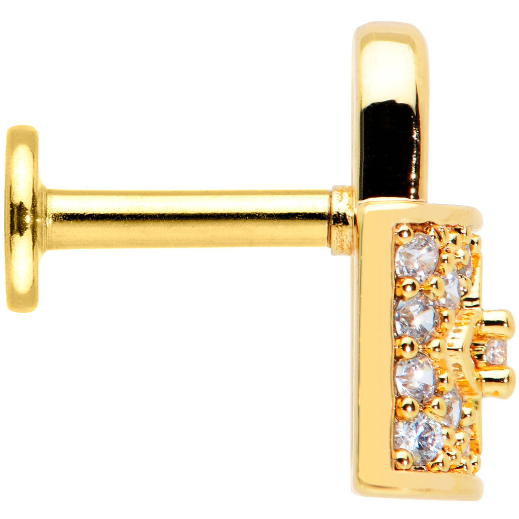 16G 1/4 Clear CZ Gem Gold Tone Lock It Up Labret