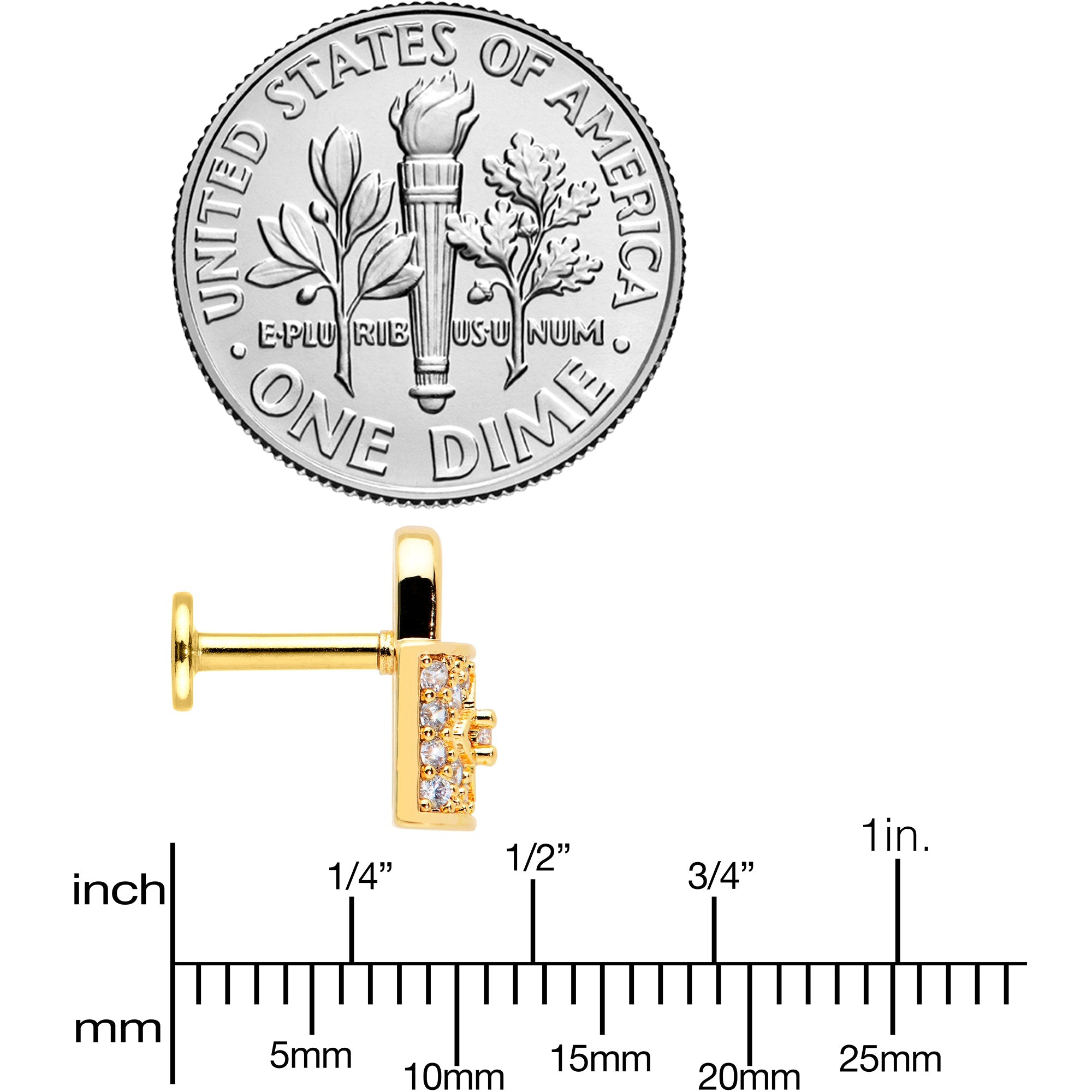 16G 1/4 Clear CZ Gem Gold Tone Lock It Up Labret