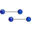 14G 9/16 Matte Blue Aurora Barbell Nipple Ring Set