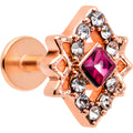 16G 1/4 Red Gem Rose Gold Tone Octogram Star Labret Monroe Tragus