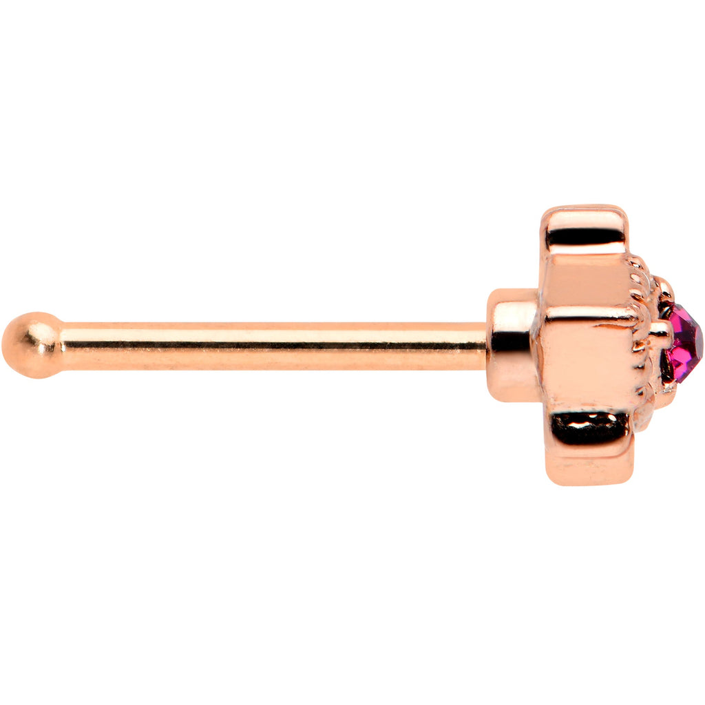 20G 1/4 Red Gem Rose Gold Tone Octogram Star Nose Bone