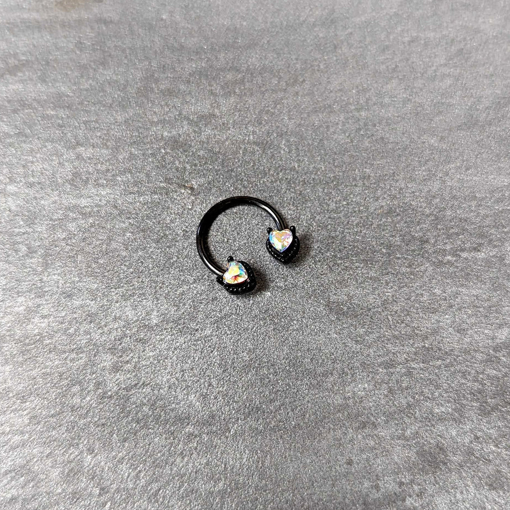 16G 3/8 Aurora Gem Black Heart Ends Horseshoe Circular Barbell